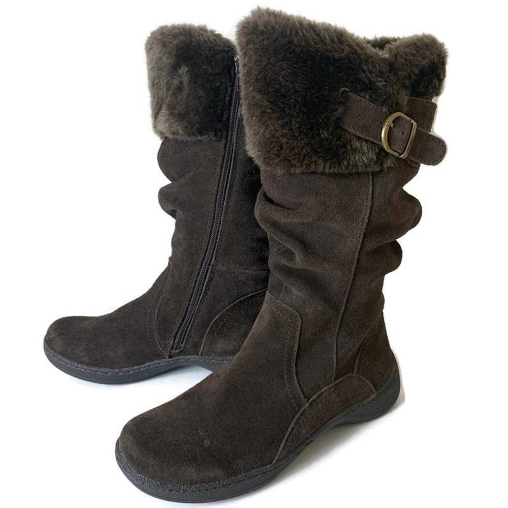 Naturalizer Womens Faux Fur Lined Side Zip Brown Suede Boots Size 7.5